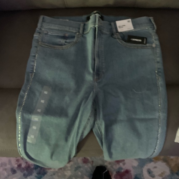 Express High Rise Rhinestone Ankle Jeans - Picture 3 of 4